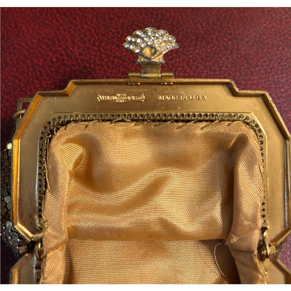 Antique WHITING & DAVIS 1930s Gold Mesh Purse With Ornate Rhinestone Clasp - Picture 5 of 13
